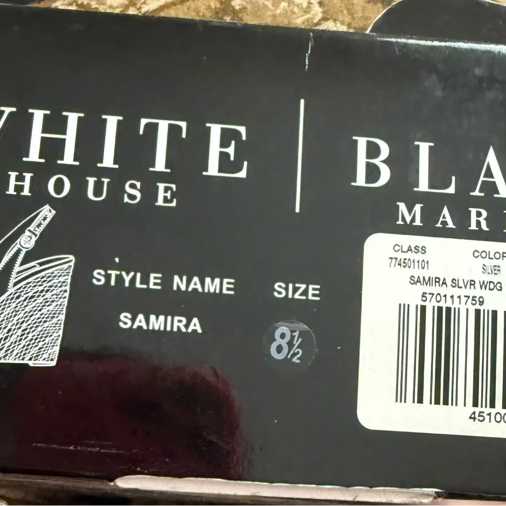 White House Black Market Silver and Tan Wedges
